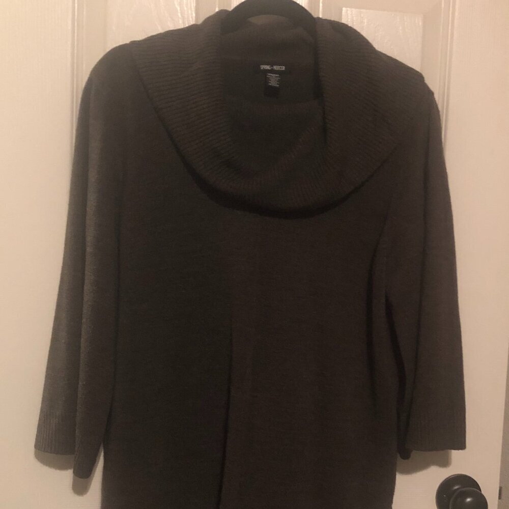 Spring Mercer 3/4‎ sleeve brown acrylic cowl neck pullover sweater size 1X